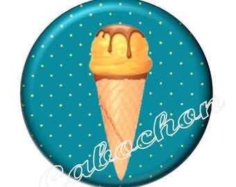 Set of 2 cabochon 20mm round glass, ice cream treats