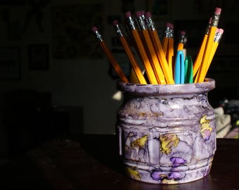 Pencil Holder, Ceramic Pencil Holder, Painted Ceramic Decor, Rustic Decor, Small Ceramic Jar, Small Ceramic Container, Ceramic Pot