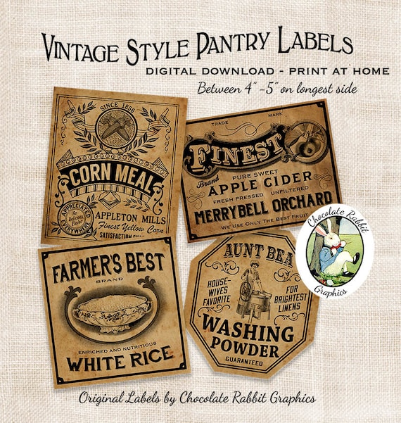 Vintage Pantry Labels Country Primitive Prim Digital Download