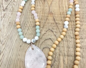 108 Bead Mala with Rose Quartz Pendant
