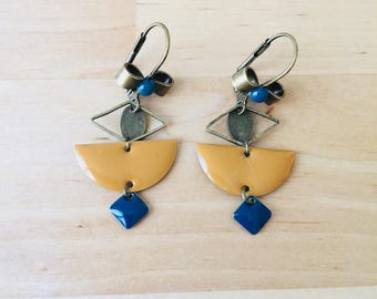 Earrings mustard yellow and teal