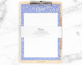 Geometric Notepad + Clipboard + Pencil | Ombre Geometric Pattern Notepad | Periwinkle and White Notepad | Lined Paper Notepad | Minimal Note