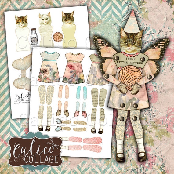 Printable Paper Dolls Cat Paper Dolls Digital Collage