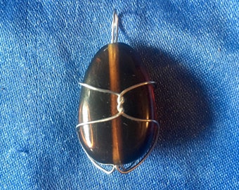 Glass Bead Silver Wire Wrapped Pendant