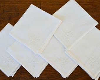 Linen Napkins, Set of 6 Cloth Luncheon Napkins, White Linen