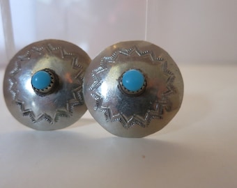 Vintage Southwest Earrings, Turquoise Silver, American Indian Type, Native American Type, NOW ON SALE