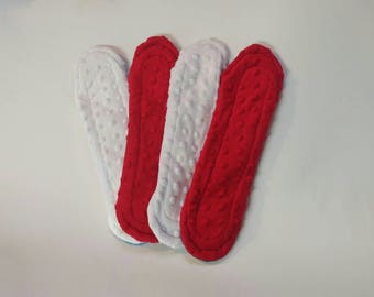READY TO SHIP, 4pk super absorbency classic cloth pads, minky top, flannel core, fleece back, red, white, fleece backed pads, canadian shops