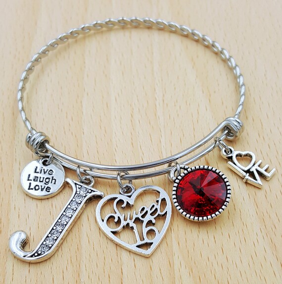 Personalized Sweet 16 Bracelet Sweet 16 Gift Sweet Sixteen Gifts Birthday Bracelet Birthday Gift Birthstone Bracelet Initial Bracelet