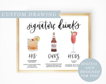 His Hers Drink, Digital Signature Drinks Sign Printable, Signature Drink Sign Wedding Illustrated Signature Cocktail Sign Wedding Drink Sign