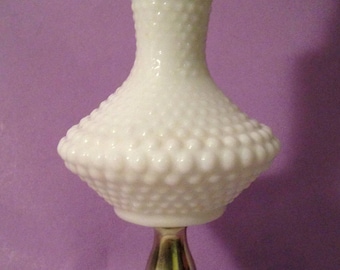 Vintage Milk Glass Hobnail Lamp with Marble Base- 15 inches high