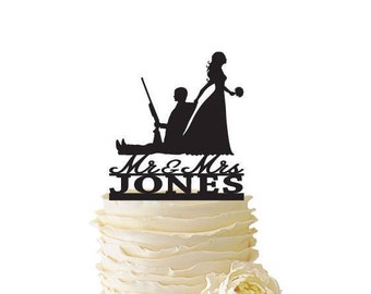 Mr. Mrs. with Bride Dragging Groom - Hunting Groom with Last Name - Standard Acrylic - Wedding - 157