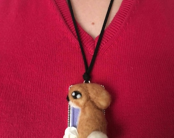 Needle felted rabbit/bunny pendant/Wool made/Unico/felt needle/felted