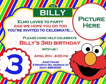CUSTOM PHOTO Invitations Sesame Street Elmo Birthday Invitation - You Print - PRINTABLE - I Customize You Print - 4x6 or 5x7