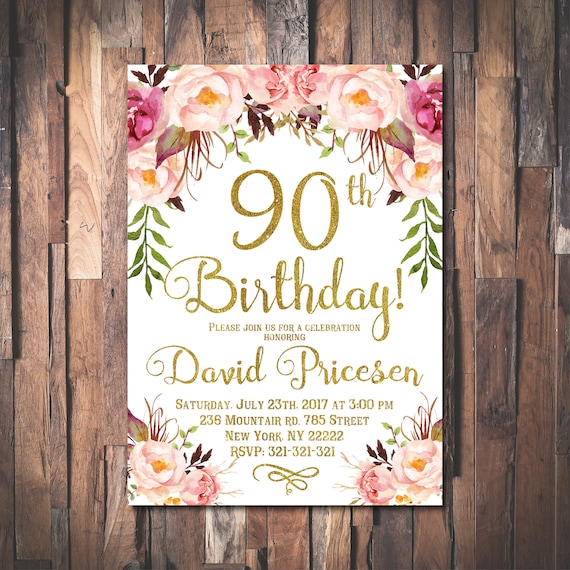 90th Birthday Invitation for women 90th Birthday Invitation