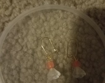 White Flower and Pink Bead Earrings
