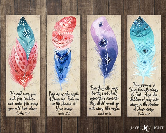 printable christian bookmarks watercolor feather bible verse