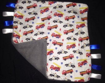 Fire truck and police theme tag blanket