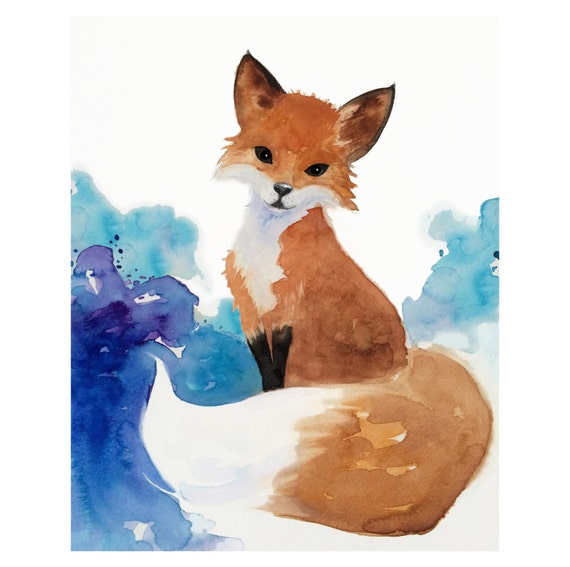 Watercolor Fox Art Nursery Art Kids Art Woodland Painting