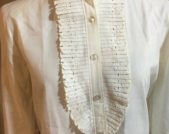 Vintage 1970s Pret-a-Porter white blouse with ruffles