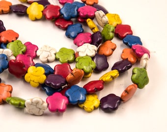 Flower Beads, 15mm, 26pc Strand, Mixed Color, Howlite Stone Beads -B869