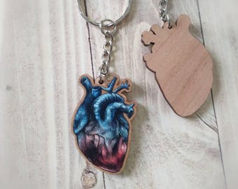 Human Heart Wooden Keychain