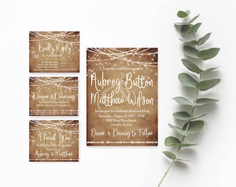 Rustic Wedding Invitation Template Download- Printable Wedding Invitation- Rustic Wedding Invitation Set- Vintage Wedding Invitation