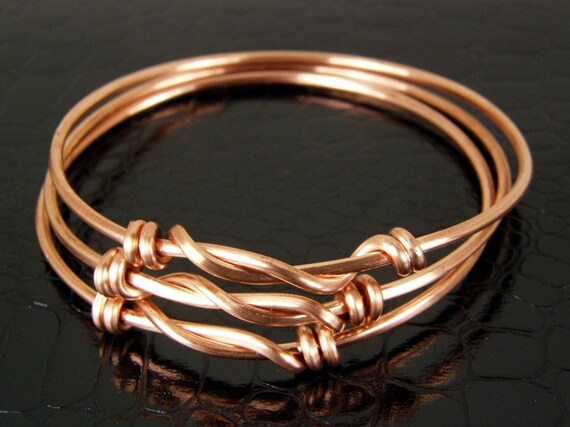 Items similar to Copper Wire Bangles Twisted Wire, SET of 3 Bangle ...
