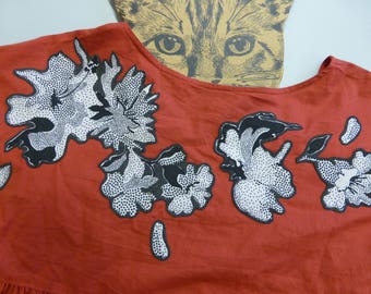 Blouse ruffles, Bohemian, oversize, customized, blood orange!