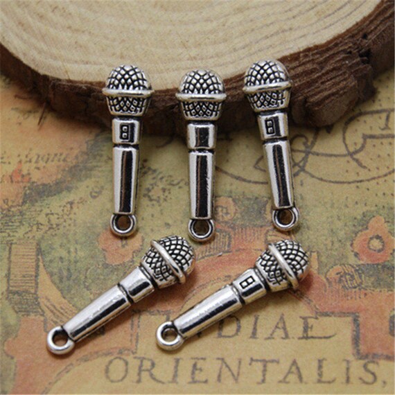 20pcs Microphone Charms silver tone 3D Microphone charm