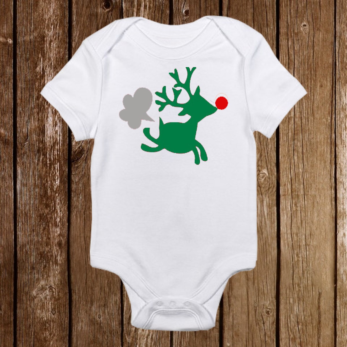 My First Christmas Funny Fart Red Nose Reindeer Onesies Green
