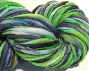 Bulky Handspun Yarn Strange Brew 146 yards hand dyed merino wool navy green yarn waldorf doll hair knitting supplies crochet supplies
