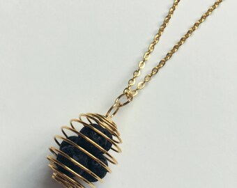 Handmade Caged Lava Stone Necklace | Lava Beads | Essential Oils Diffuser Jewelry | Boho Bohemian | Spiritual Jewelry Gifts for Her Under 20