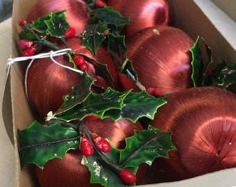 35% OFF SALE Vintage silk ornaments wkth wax berries and holly leaves in original box trim a teria