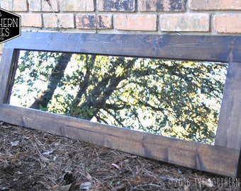 Large Farmhouse Mirror | Wall Mirror | Vintage Mirror | Modern Rustic Decor | Wall Hanging | Vanity Mirror | Espresso