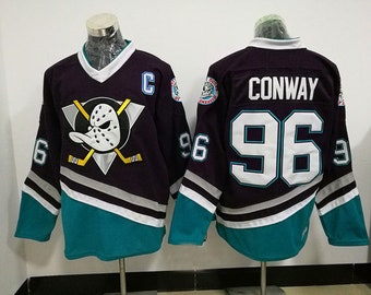 90s Reworked Anaheim Ducks Mighty Ducks Charlie Conway #96 Custom Hockey Jersey Purple, Vintage Conway Ducks Jersey, Mighty Ducks Jersey