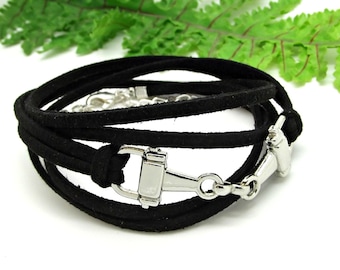 Horse Snaffle Bracelet, Snaffle Bit Triple Wrap Bracelet, Black Suede Cord, Silver Plated, Handmade, Equestrian Gift, Horse Lover, Gift