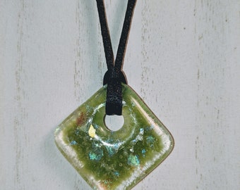Green Dichroic Fused Glass Pendant Necklace