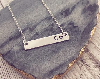 Gold or Silver Plated Personalised Initial Bar Necklace | Gift | Personalised