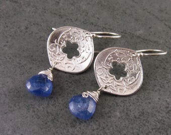 Tanzanite earrings, handmade eco friendly fine silver earrings-OOAK