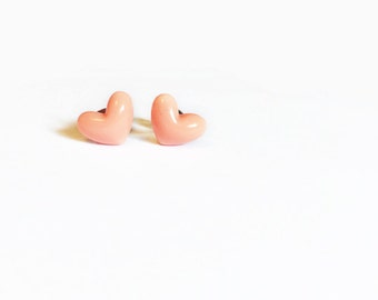 pink candy heart earring studs, stainless steel posts OR clip ons