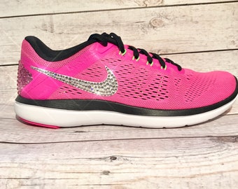 bling nike shoes- bling nikes- hot pink bling nikes- sparkly nikes- pink bling nikes- crystal nike shoes- crystal nikes- bling running shoes