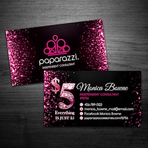 Paparazzi Business Cards - $5 Bling Jewelry Business Cards Style 12 - KZ Swag Shop / Printed or digital file glitter 5 dollar bling jewelry business cards, paparazzi style printed business cards , bling business cards.