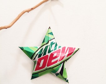 Mtn Dew or DIET Mountain Dew Stars Christmas Ornaments Soda Can Upcycled