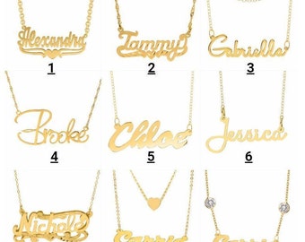 Personalized Sterling Silver Gold Any Name Plate Script Chain Necklace • 9 Styles to Choose From • Name Charm • Custom • Mother's Day