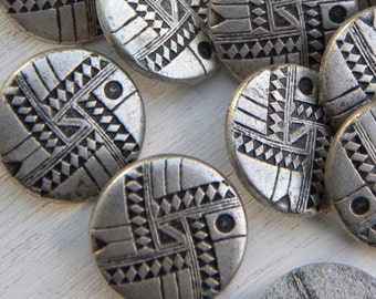Buttons! Silver Metal Buttons with shank. Geometric design -sewing buttons - crafting - 6 pcs.