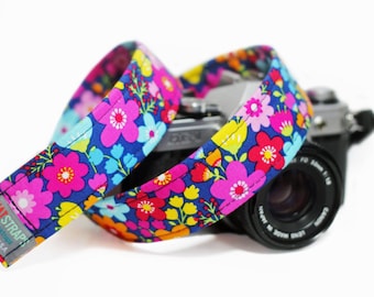 Floral Camera Strap, Blue and Pink Camera Strap for DSLR - Forget me Not