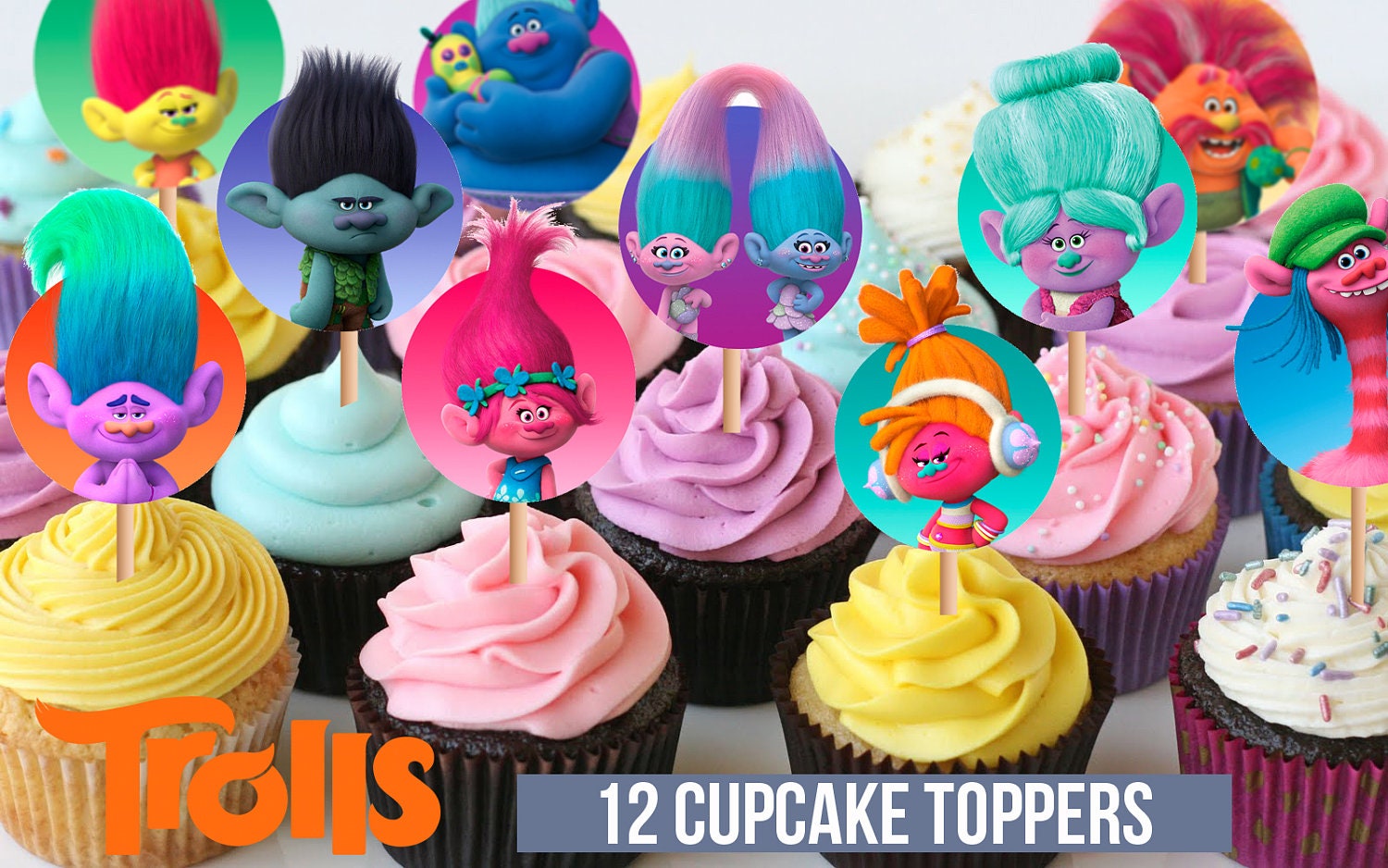 12 Trolls Cupcake Toppers Printable Trolls Party Children