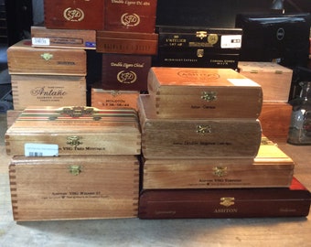 Wooden Ashton Cigar Boxes Upcycled Empty Wood Box, brass hinges, glossy finish, DIY Project, Handmade in the Dominican Republic