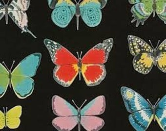 El Tiempo de Mariposa in Black - Alexander Henry cotton fabric - half yard or more