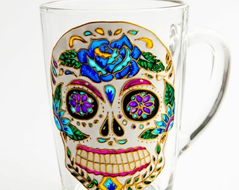 Sugar Skull Mug, Day of the Dead, Father's Mug, Mexican Folk Art Mug, Dia de los Metros